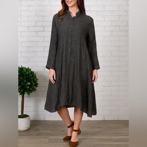 Eskandar Linen‎ Lagenlook A-Line Flared Duster Dress Jacket